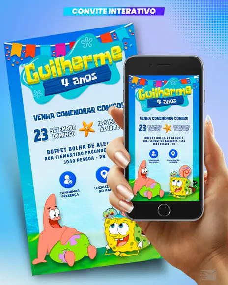 Convite Digital Interativo Bob Esponja