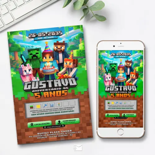 Convite Digital Interativo Minecraft