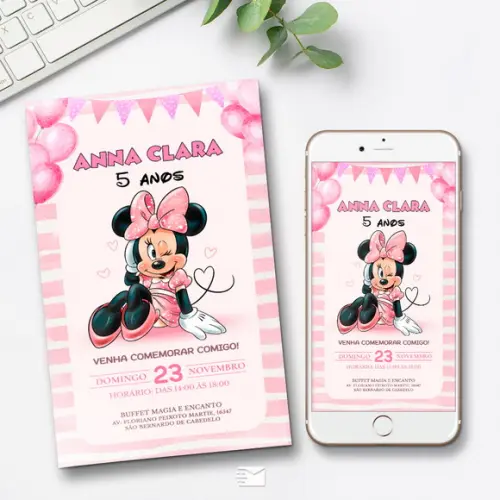 Convite Digital Minnie Rosa