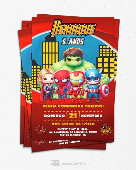 Convite Digital Vingadores Super Heróis Marvel
