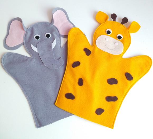 Dupla de Fantoches em Feltro Elefante e Girafa