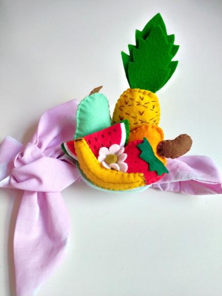 Faixa Tiara Infantil Carmen Miranda com Frutas em Feltro