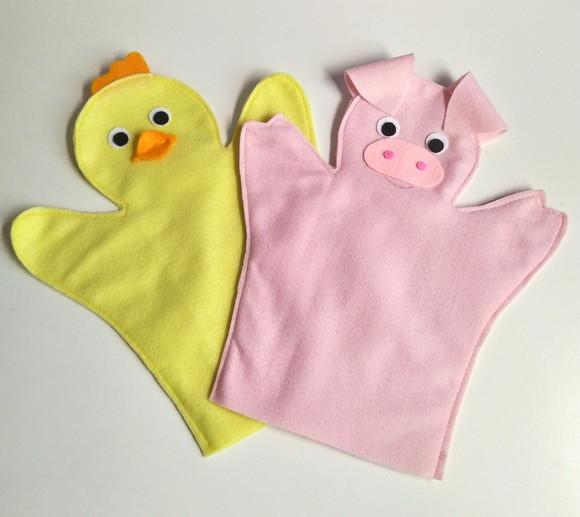 Fantoches em Feltro Porco e Pintinho