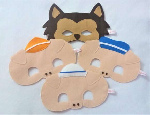 Kit 30 Máscaras Três Porquinhos e Lobo Mau