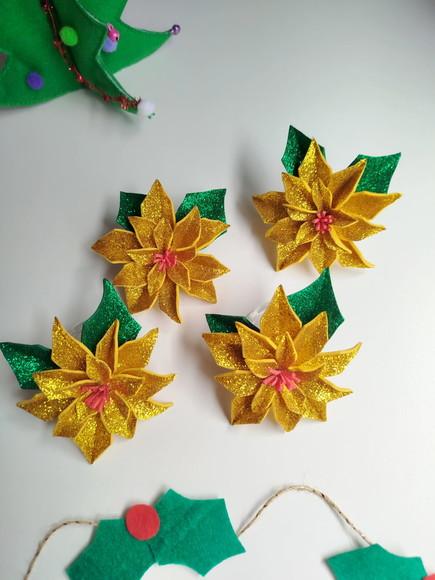 Porta Guardanapo Flor de Natal Dourada Kit 6 Unidades