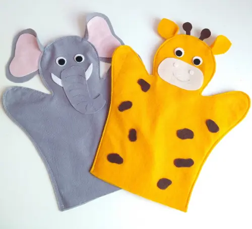 Dupla de Fantoches em Feltro Elefante e Girafa