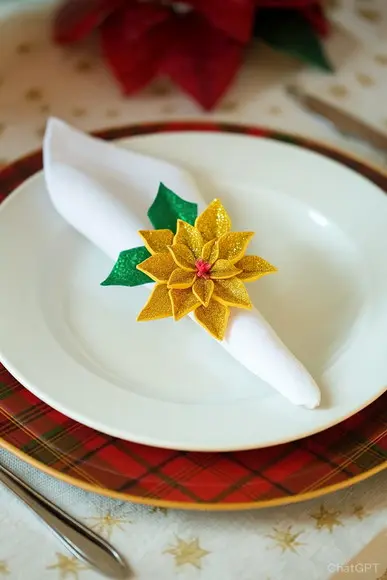 Porta Guardanapo Flor de Natal Dourada Kit 6 Unidades