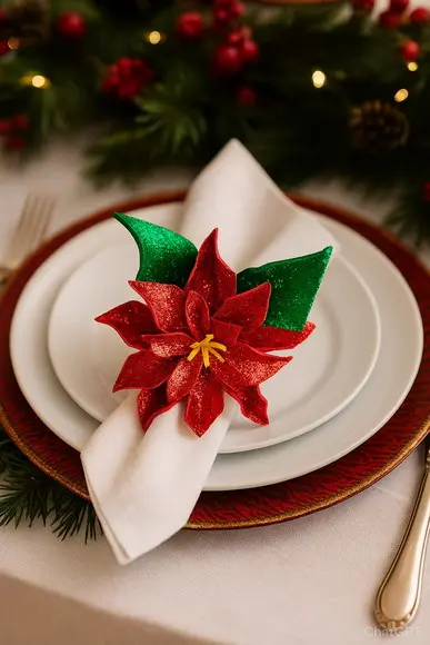 Porta Guardanapo Flor de Natal Vermelha Kit 6 Unidades