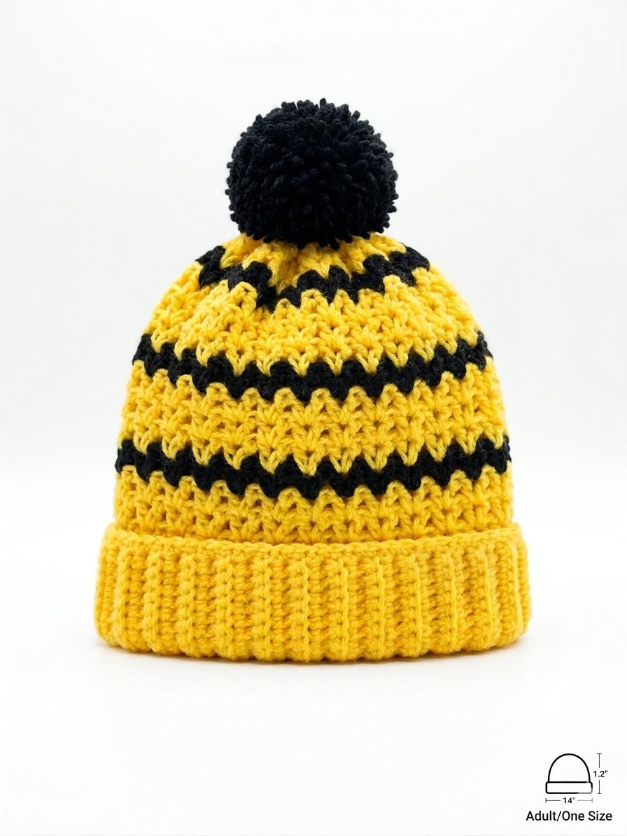 Touca Gorro de Crochê Amarelo e Preto – 100% Feito a Mão