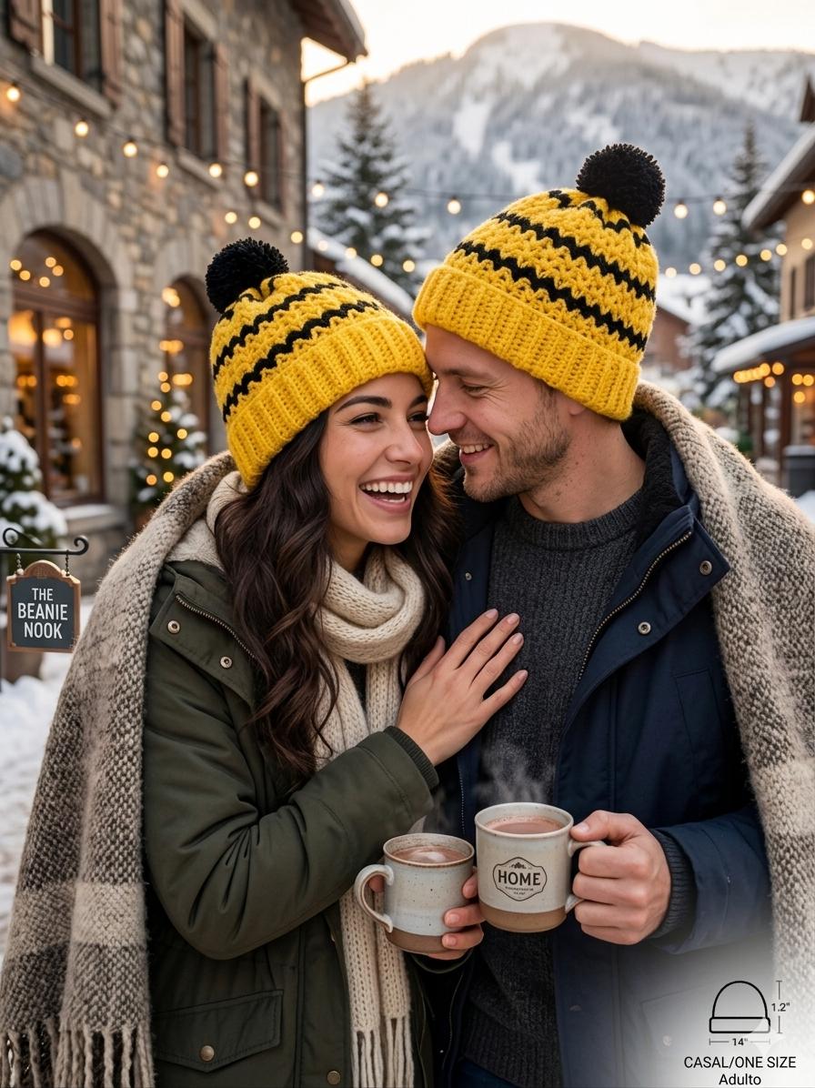 Touca Gorro de Crochê Amarelo e Preto – 100% Feito a Mão