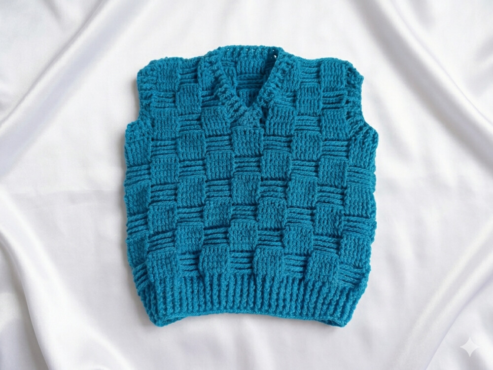 Colete Infantil de Crochê Azul - Roupa Feita à Mão