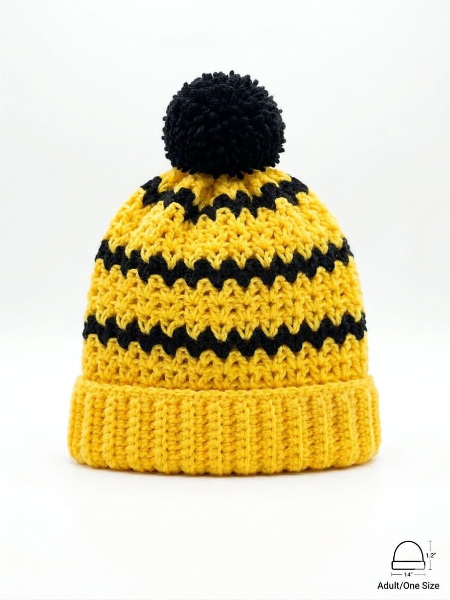 Touca Gorro de Crochê Amarelo e Preto – 100% Feito a Mão