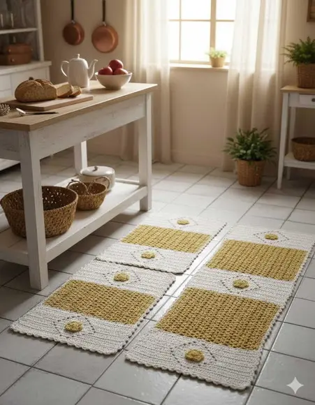 Jogo de Tapetes de Crochê Leque 3 Peças Ateliê Crochetando