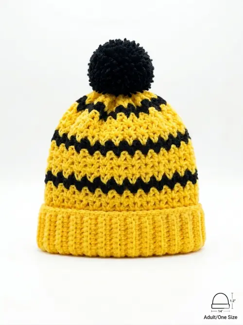 Touca Gorro de Crochê Amarelo e Preto – 100% Feito a Mão