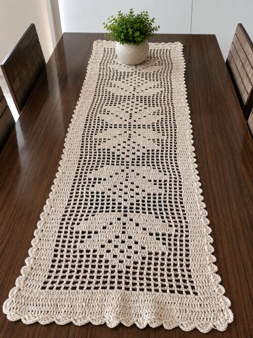 Caminho de Mesa em Crochê de Barbante 140x40 cm Floral