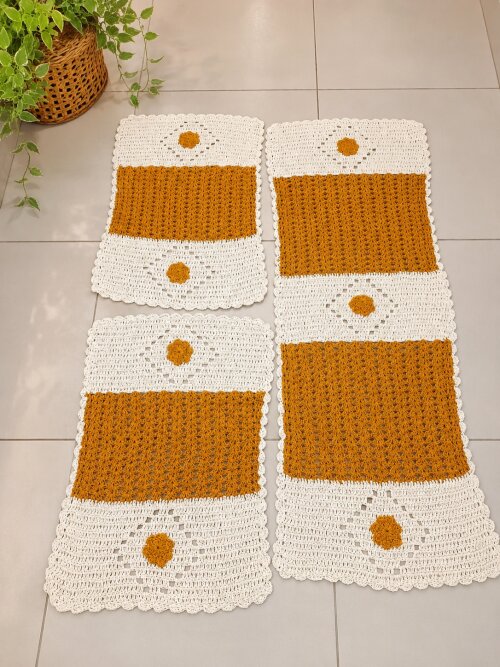 Jogo de Tapetes de Crochê Leque 3 Peças Ateliê Crochetando