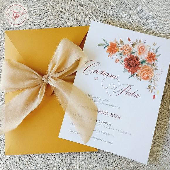 Convite de Casamento - Modelo Olivia - Laço Tecido