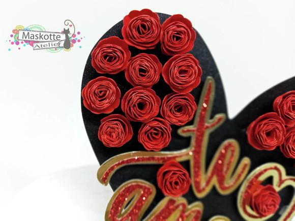 Topo de bolo coração e rosas dia dos namorados