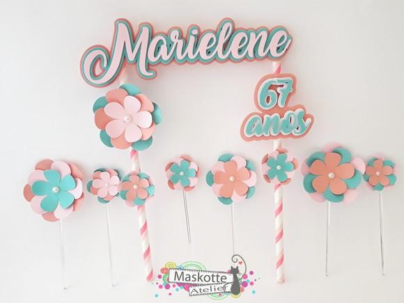 Topo de bolo flores Scrap