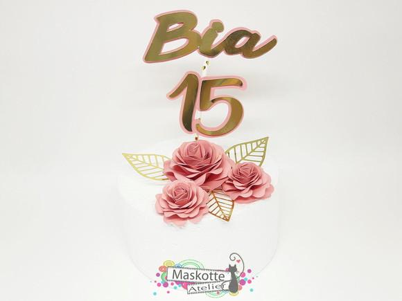 Topo de bolo rosas