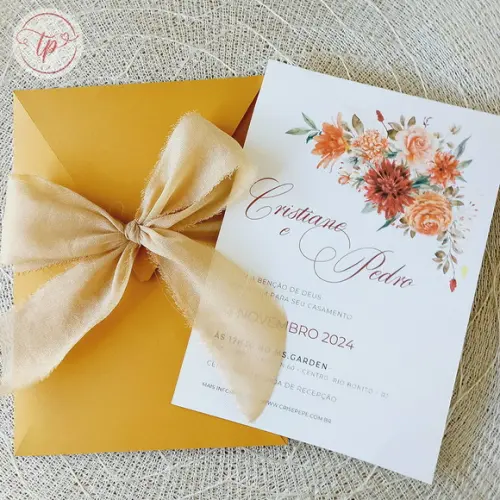 Convite de Casamento - Modelo Olivia - Laço Tecido