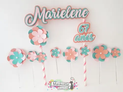 Topo de bolo flores Scrap