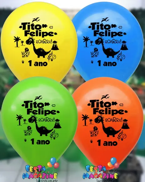 30 Balões9" Personalizados TEMA DINO