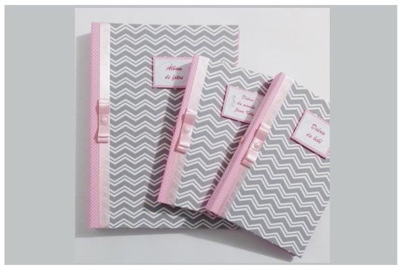 Kit com Livro, Diário e Álbum do Bebê