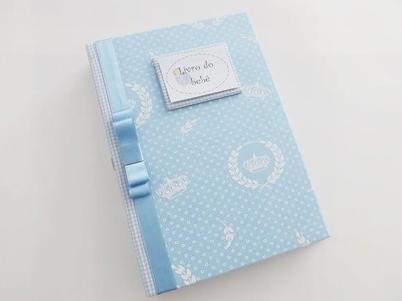 Livro/Diário do bebê azul coroa menino