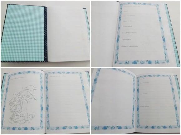 Livro/Diário do bebê azul de bolinha