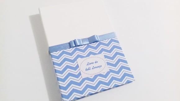 Livro/Diário do bebê azul e branco em chevron