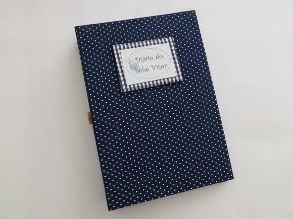 Livro/Diário do bebê azul de bolinha