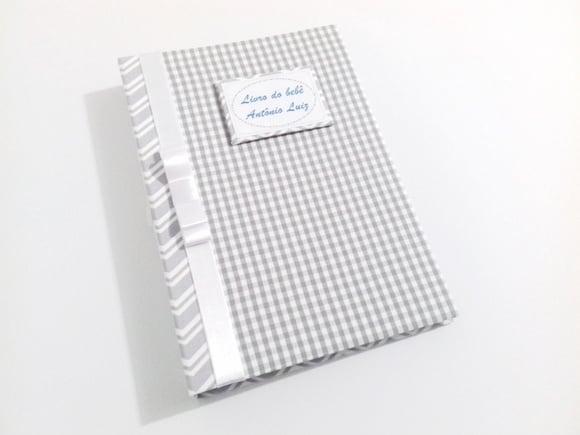 Livro/Diário do bebê cinza neutro