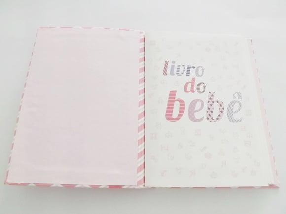 Livro/Diário do bebê rosa chevron menina