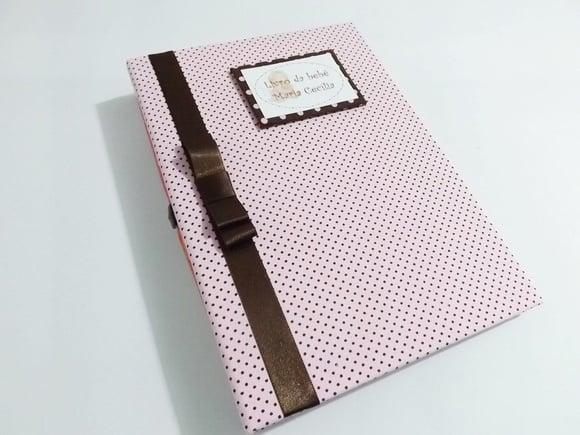 Livro/Diário do bebê rosa de bolinha