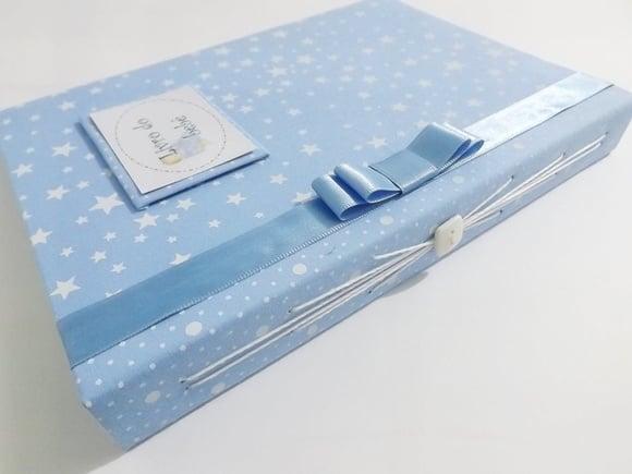 Livro/Diário do bebê azul de estrelas