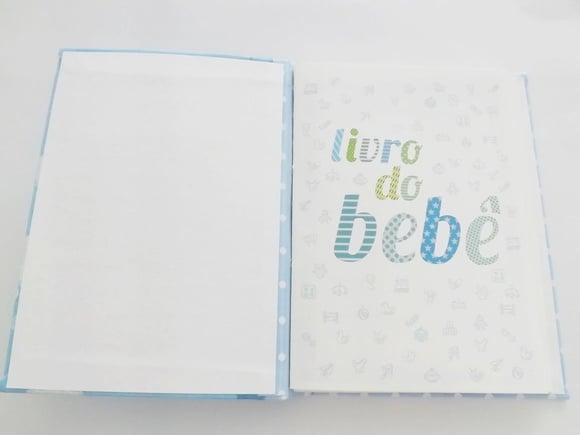 Livro/Diário do bebê azul nuvem com poá