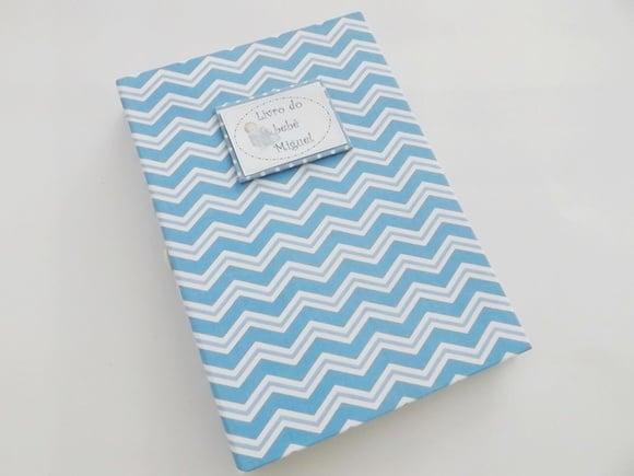 Livro/Diário do bebê azul em chevron