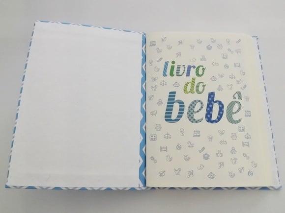 Livro/Diário do bebê azul em chevron