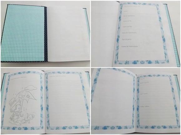 Livro/Diário do bebê azul em chevron