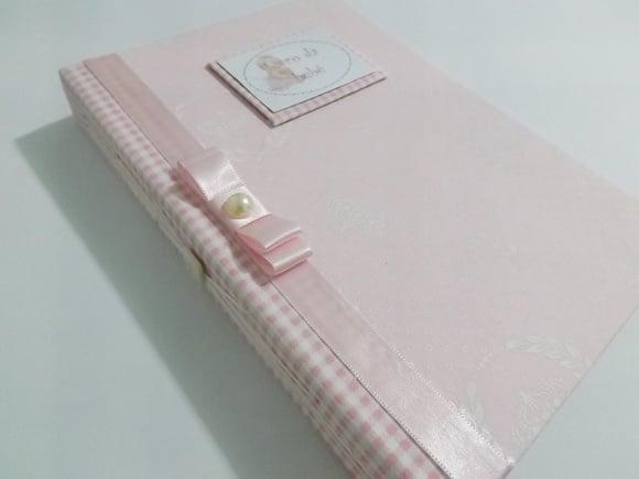 Livro/Diário do bebê rosa coroa menina