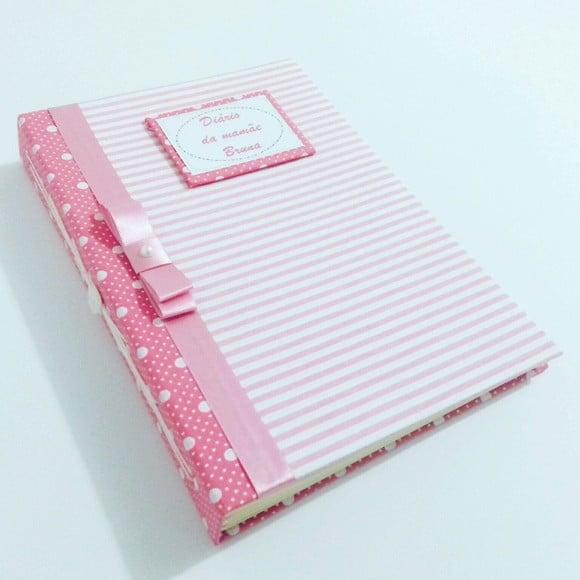 Livro/Diário do bebê rosa de bolinha