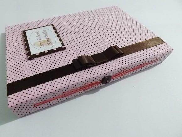 Livro/Diário do bebê rosa de bolinha