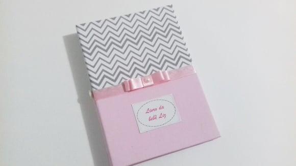 Livro/Diário do bebê rosa e cinza menina