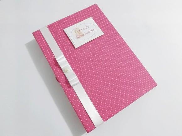 Livro/Diário do bebê rosa de bolinha