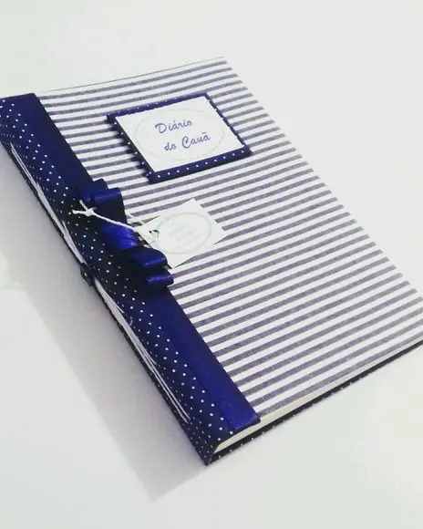 Livro/Diário do bebê azul de listras com bolinha