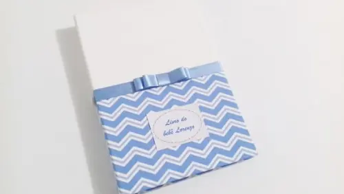 Livro/Diário do bebê azul e branco em chevron