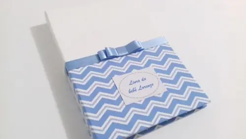 Livro/Diário do bebê azul e branco em chevron