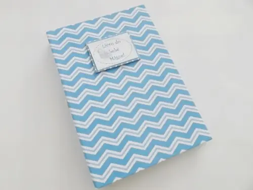 Livro/Diário do bebê azul em chevron