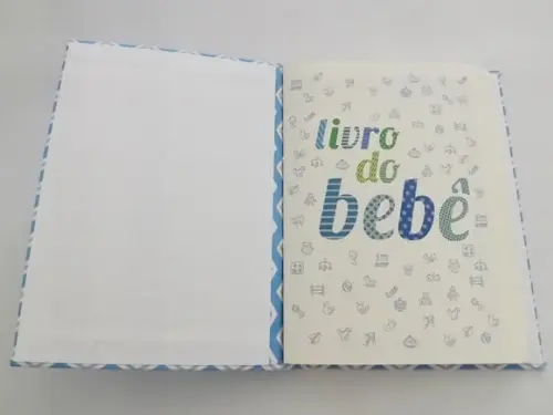 Livro/Diário do bebê azul em chevron